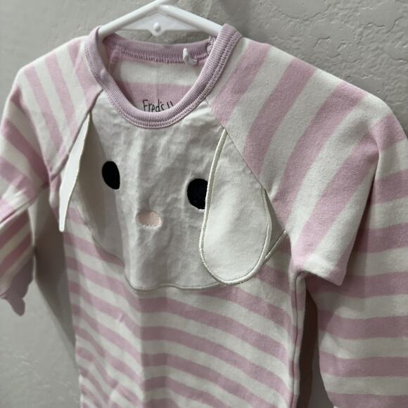 Green Cotton White Bunny Appliqué Pink Stripe Romper - Picture 2 of 7